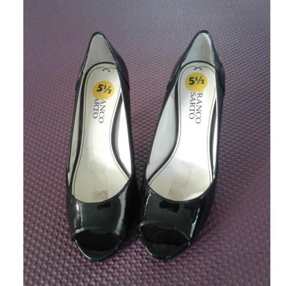 Perfect Black Patent Peep-toe Wedge (S002)